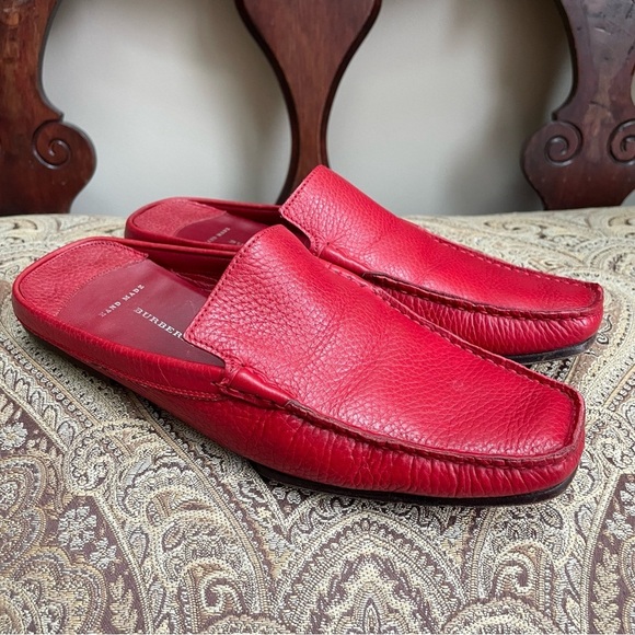 Burberry Hand Made Red Leather Slip On Squared Toe Mules Flats Shoes Size 7 - Picture 13 of 13